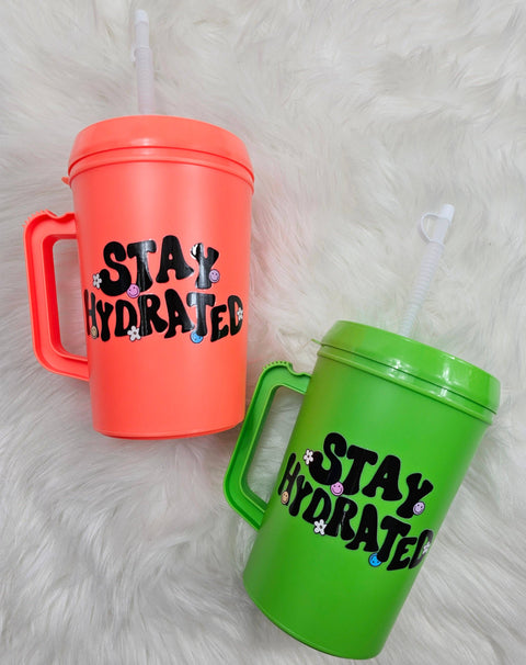 'Stay Hydrated' Retro Floral Smile Mega Trucker Mug 34oz