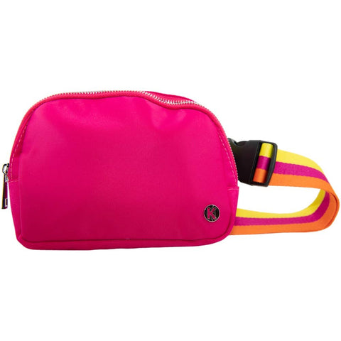 Hot Pink Solid Belt Bag with Striped Strap Valentine's Day