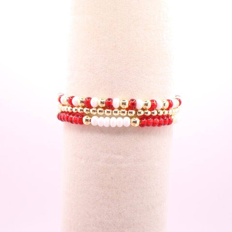 Red and White Hematite Game Day Bracelet Stack