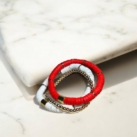 Red and White Game Day Bracelet Stack