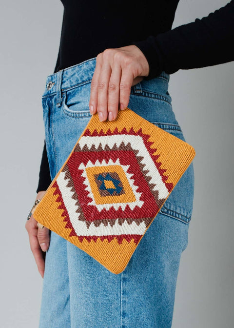 Mustard, Rust & Cream Aztec Wristlet