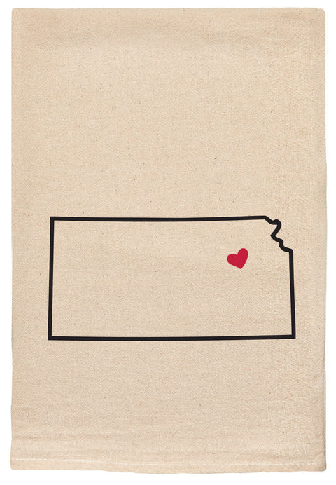 Natural Tea Towel - Kansas w/ Heart Pin