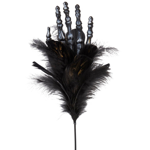 Skeleton Hand Feather Floral Pick
