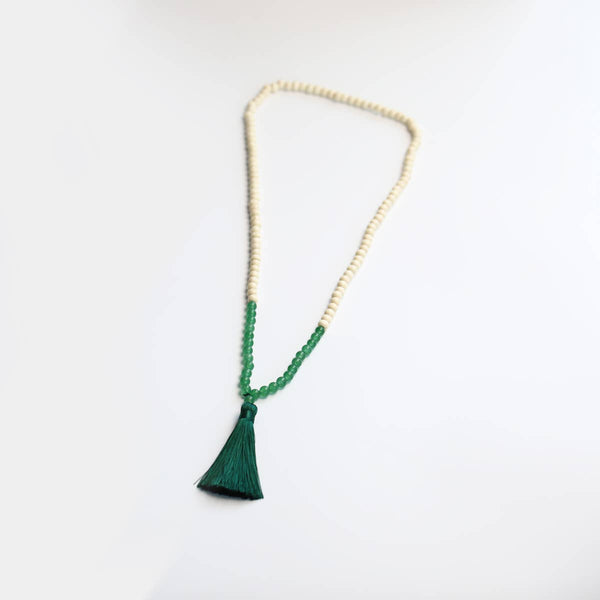Boho Wood Bead, Tassel Necklace
