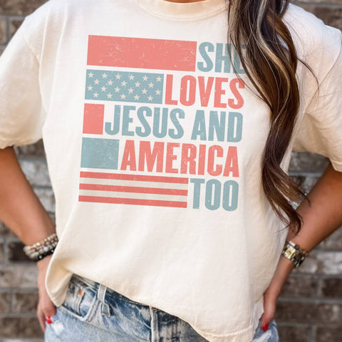 She Loves Jesus and America Too USA Tshirt