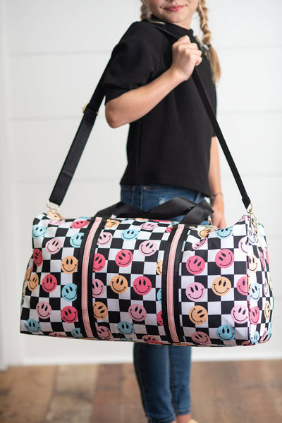 Oopsie Daisy - Kids Smiley Face Checkered Weekender Dance Travel Bag: One Size