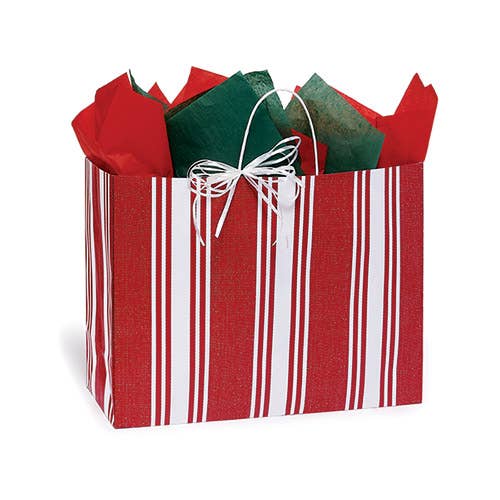 Red Ticking Stripe Christmas Paper Gift Bags (BAG ONLY)