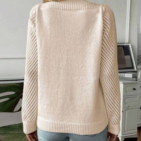 Hollow-out long-sleeved line neck pullover sweater