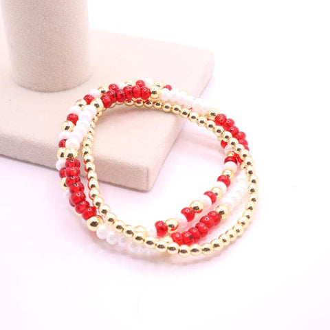 Red and White Hematite Game Day Bracelet Stack