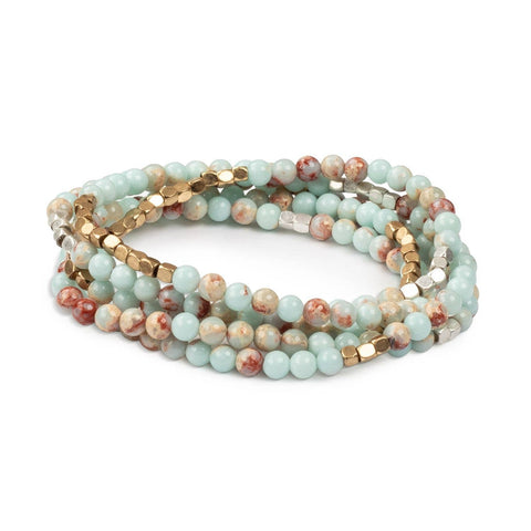 Scout Curated Wears - Stone Wrap Bracelet/Necklace - Agalmatolite/Silver/Gold