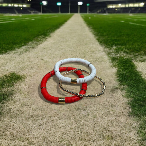 Red and White Game Day Bracelet Stack