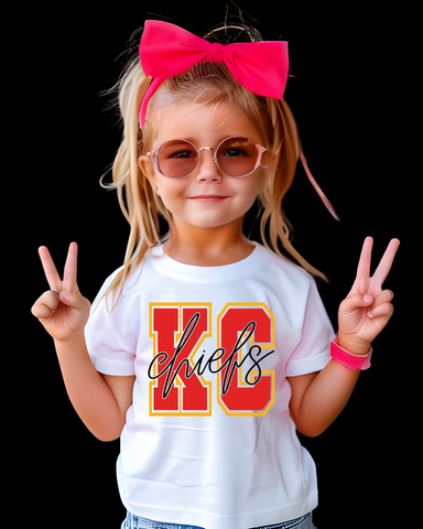 Uncommon Label Co. - KC Chiefs Block Youth Graphic Tee: Bella Canvas / White Flick Triblend / Youth X Large