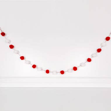 Adams & Co. - 25050 - 5' pom pom garland wh/rd Valentine CHRISTMAS Decor