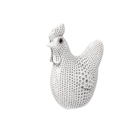 Decorative Sculpture - White Resin Spotted Chicken, 5 in.