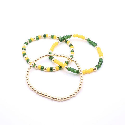 Green and Yellow Hematite Game Day Bracelet Stack