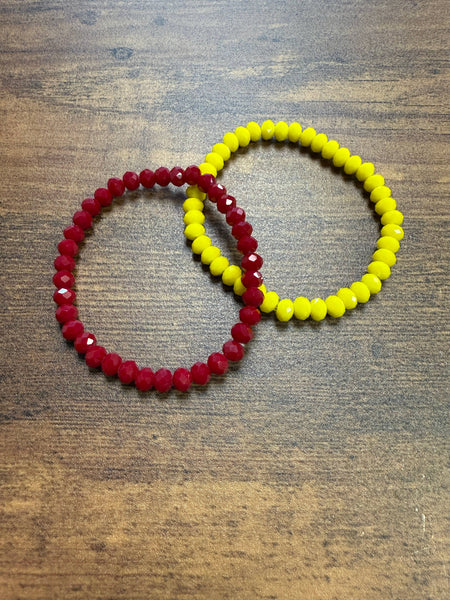 Kansas City Shiny Faceted Red and Yellow Beaded Bracelet- Set of 2!
