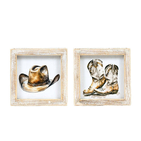 5x5 wood frame sign (HAT/BOOTS) Cowboy Home Decor