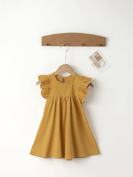 KiddieKickz - Baby Girls' Tie-back Overall Dress: Cotton Summer Casual Wear: Turmeric Yellow / 2T-3T