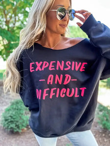 Expensive & Difficult Puff Off Shoulder Graphic Crewneck