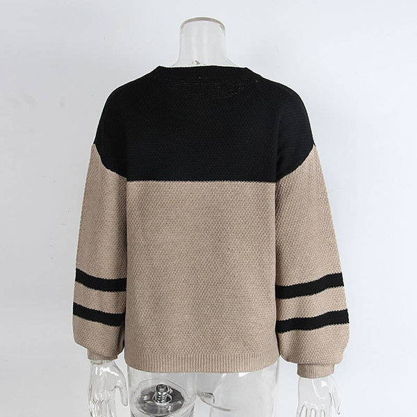 Color-blocked long-sleeved round-neck sweater