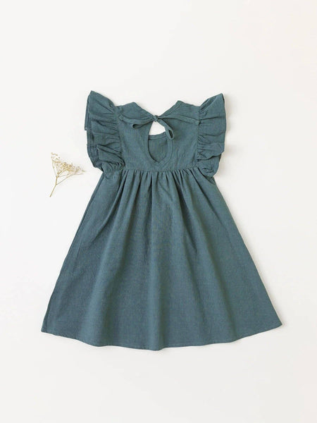 KiddieKickz - Baby Girls' Tie-back Overall Dress: Cotton Summer Casual Wear: Bean Green / 2T-3T