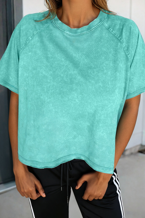 Mineral Wash Raglan Sleeve Boxy Fit Cropped Tee