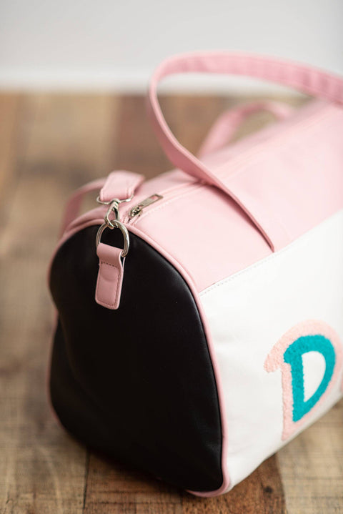 Kids Pink & Blue Fuzzy Letter Weekender Dance Travel Bag: One Size