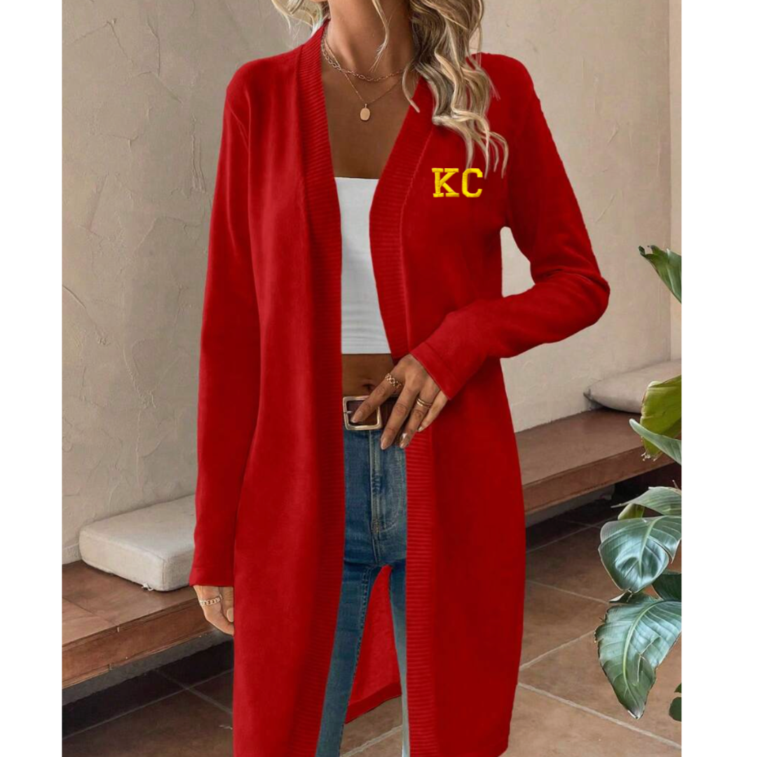 Red KC Long Sleeve Knee Length Cardigan, Kansas City
