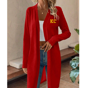 Red KC Long Sleeve Knee Length Cardigan, Kansas City