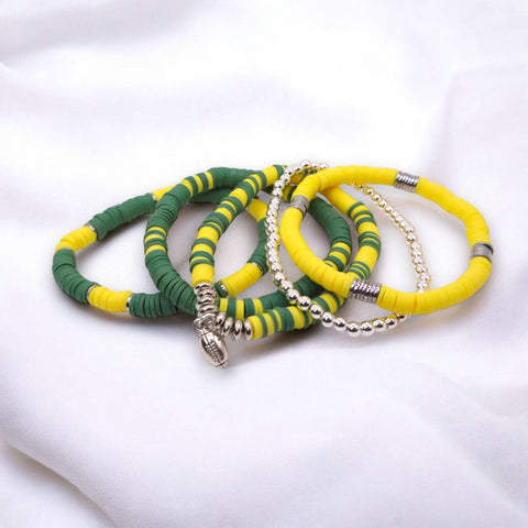 Green and Yellow Game Day Bracelet Stack