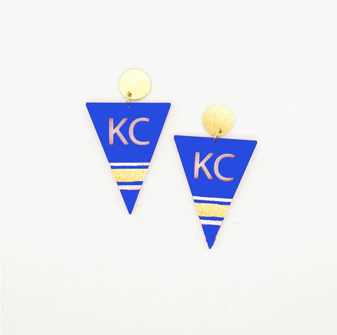 Hazel & Ollie - Kansas City KC Blue Pennant Earrings - Large