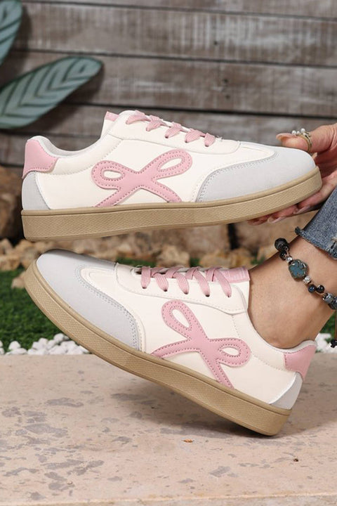 Cute Bow Patch Color Block PU Leather Sneakers
