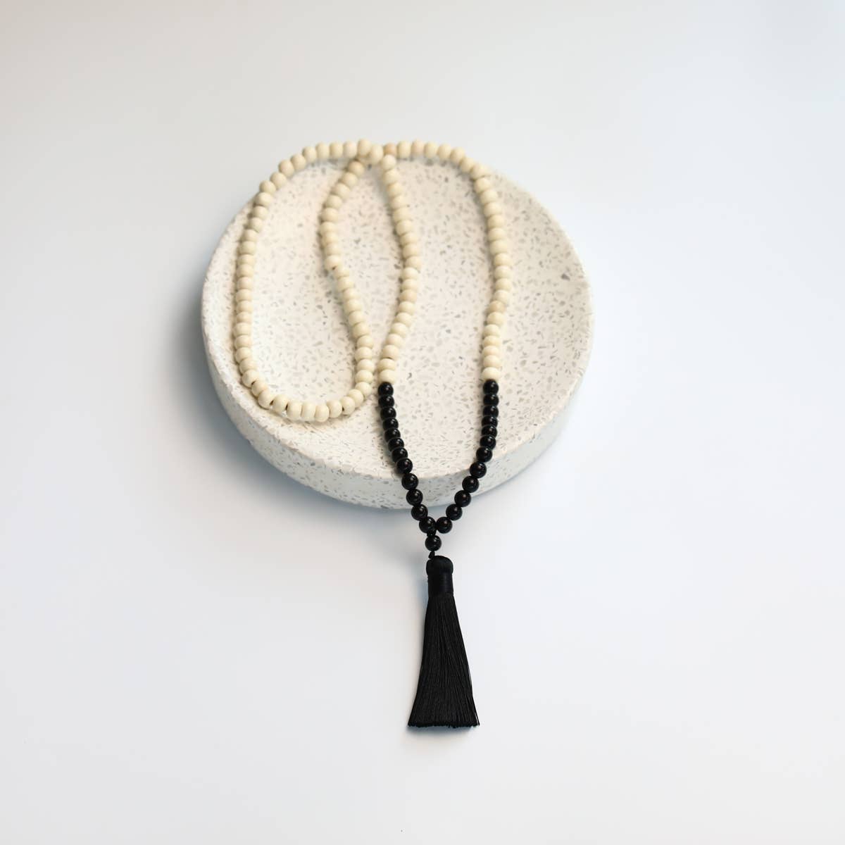 Boho Wood Bead, Tassel Necklace