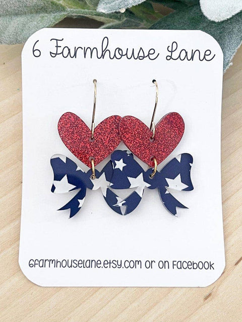 Patriotic star and bow Earrings: 4th of July Red White and Blue
