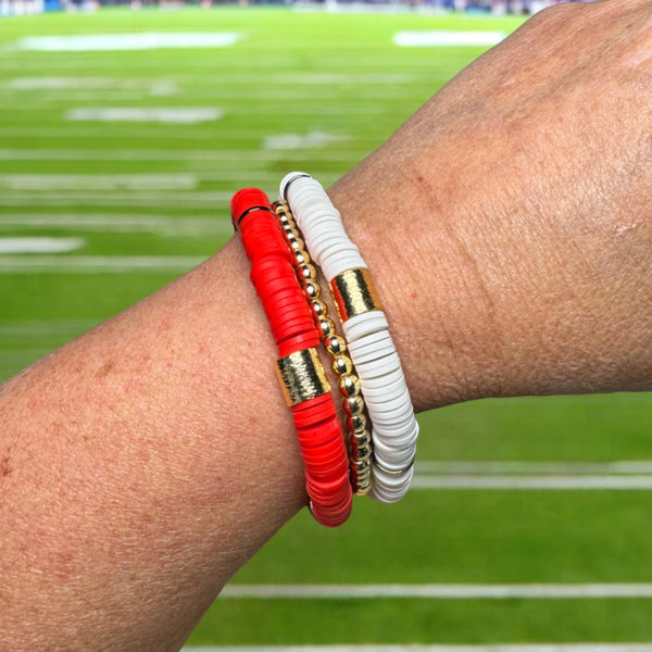 Red and White Game Day Bracelet Stack