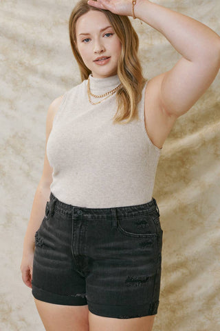 Kan Can USA - Plus Size Black Denim Shorts