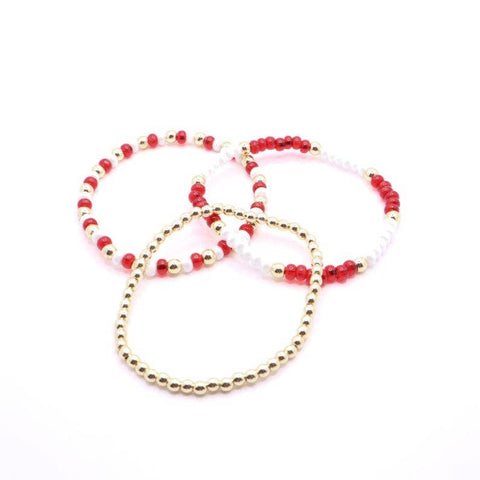 Red and White Hematite Game Day Bracelet Stack