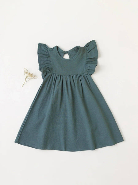 KiddieKickz - Baby Girls' Tie-back Overall Dress: Cotton Summer Casual Wear: Bean Green / 5T-6T