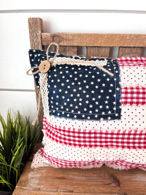 4th of July American Flag Primitive Pillow | Dots