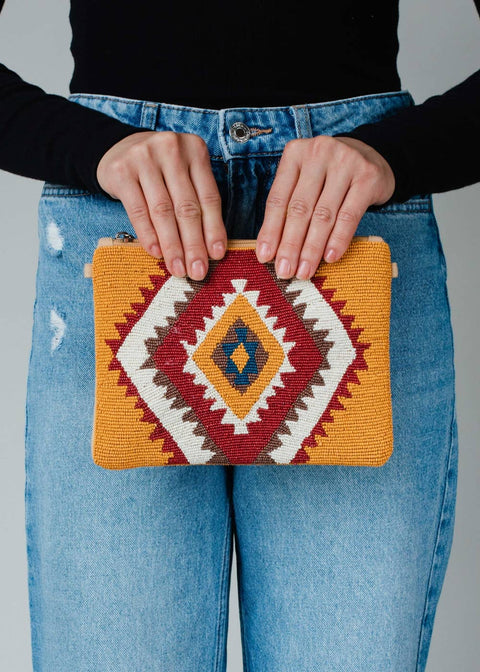 Mustard, Rust & Cream Aztec Wristlet
