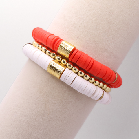 Red and White Game Day Bracelet Stack