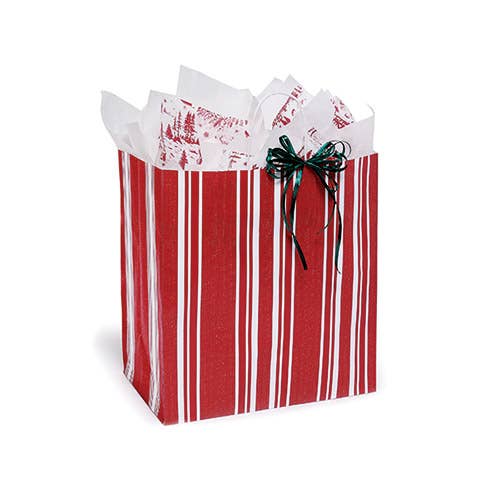 Red Ticking Stripe Christmas Paper Gift Bags (BAG ONLY)