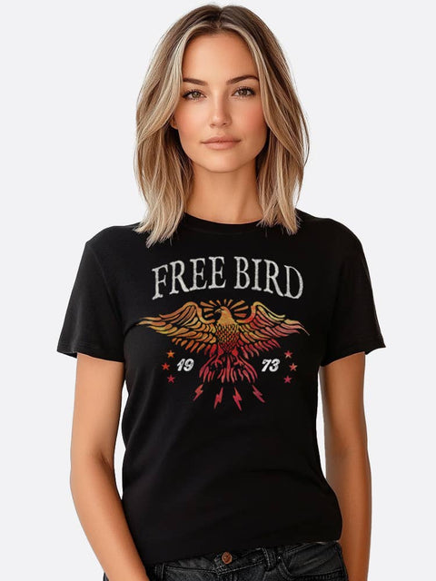 Free Bird Rock Band Boho Eagle Concert Graphic Tee Shirt
