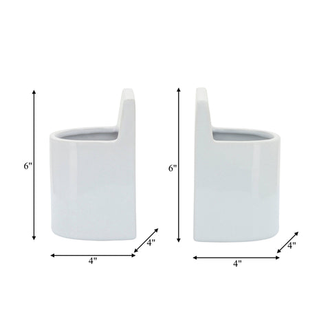 Bookends Set - White Ceramic Solid Pouch Design, 6 in.