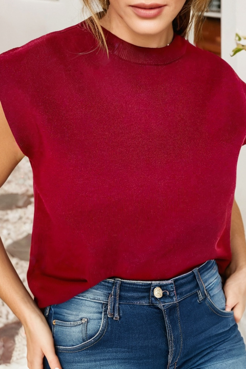 Solid Color Knit Cap Sleeve Sweater