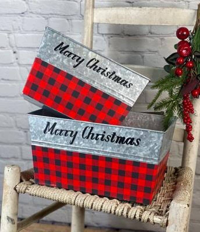 Red/Black Buffalo Merry Christmas Rectangle Containers