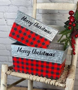 Red/Black Buffalo Merry Christmas Rectangle Containers