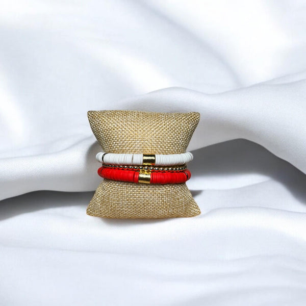 Red and White Game Day Bracelet Stack