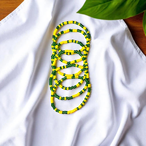 Green and Yellow Game Day Seed Bead Bracelet Stack