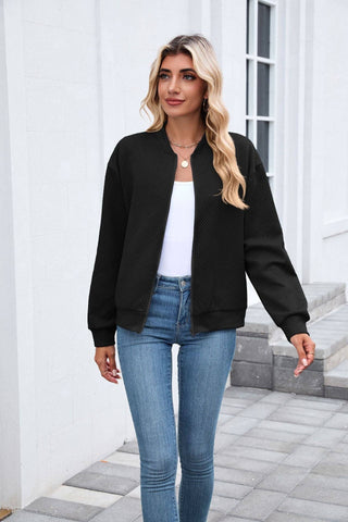 Quilted Zip-Up Bomber Jacket | Casual Long Sleeve Sweatshirt